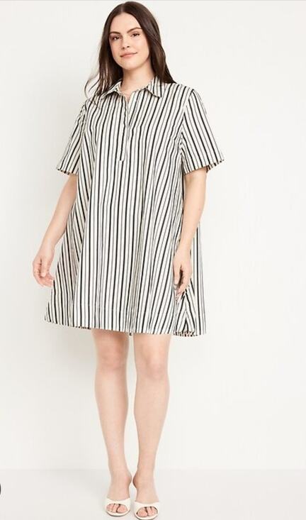 Old Navy Dresses & Skirts - Old Navy Mini Shirt Dress Large Gray White Stripe Collar Preppy Academia Office
